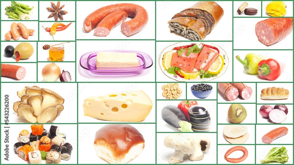 large group of food on white background. large group of food on white background.