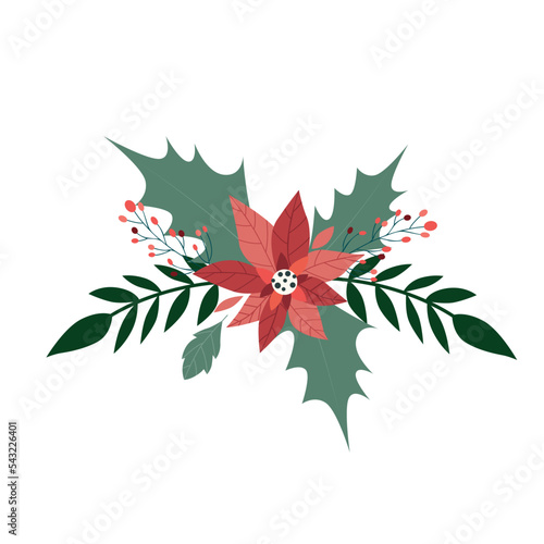 Christmas Branch Composition with Mistletoe Twig and Christmas Flower