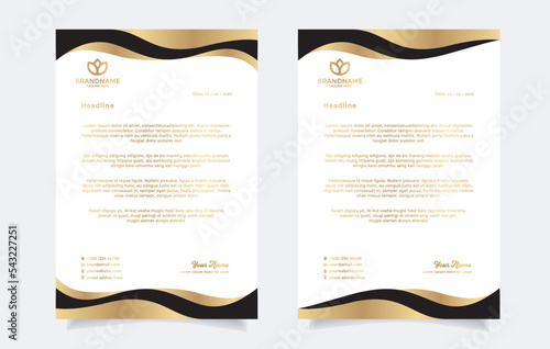luxury letterhead template gold color design vector for business company stationery with A4 editable format