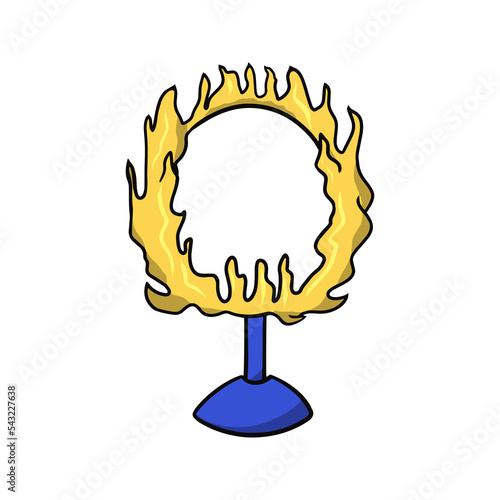 Ring on a stand, fire ring for performing circus tricks, vector cartoon