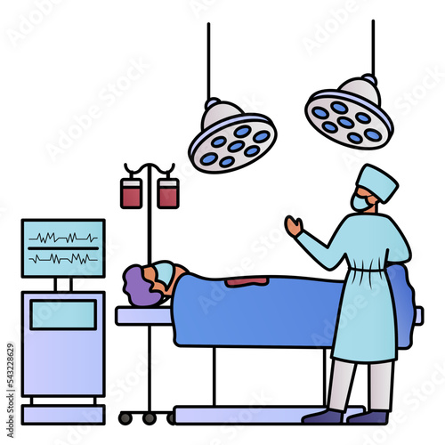 Mobile C Arm X Ray Machine Concept Vector Color Icon Design, Medical and Healthcare Scene Symbol, Diseases Diagnostics Sign, Doctors and Patients Characters Stock Illustration