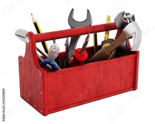 Red toolbox full of hand tools isolated on transparent background photo