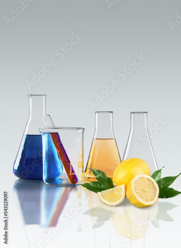 FFresh ripe lemon and glass tubes equipment