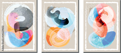 abstract poster watercolor, triptych surrealism and shapeless figures