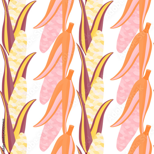 Corn plants seamless pattern. Corn cobs endless wallpaper.