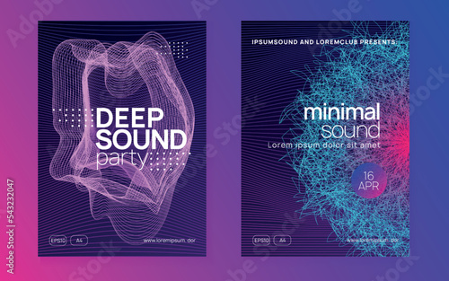 Neon sound flyer. Electro dance music. Electronic fest event. Club dj poster. Techno trance party.