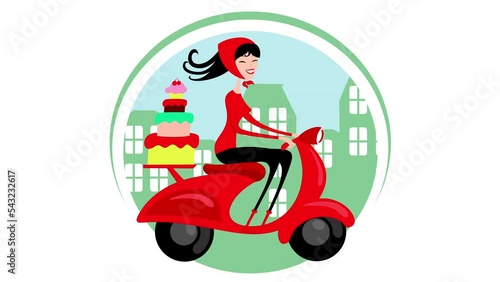 Animated video delivering pastries on a motor scooter