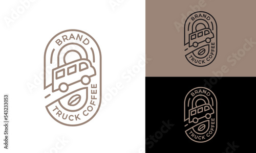 Flat design coffee truck shop line logo template