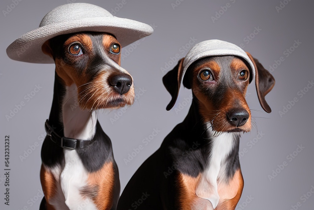 2 cute dogs wearing hats