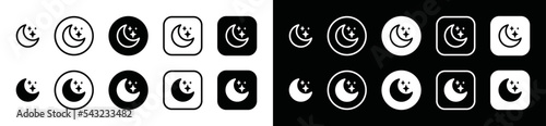 Moon and stars icon set. Night mode icon button for apps or websites. Vector illustration