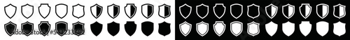 Shield icon collection. Security symbol illustration. Shield protector, secure, protect, scutum, safeguard sign. Vintage, badge, emblem logo. Vector illustration