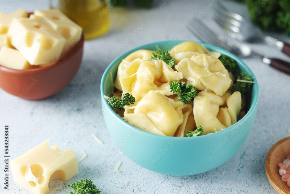 A bowl with Italian dumplings - tortellini A bowl with Italian dumplings - tortellini
