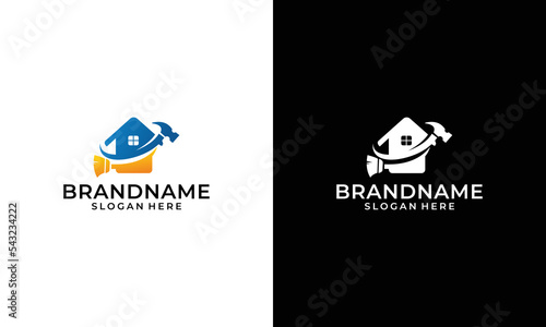 Ilustrasi vektor grafis pemasangan talang dan templat desain logo layanan perbaikan