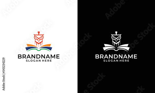 Owl bird simple logo template design. Smart Education logo with Owl Symbol. photo