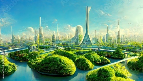 Utopian civilisation, utopic city, future of humanity,, architecture of tommorow, utopic world. photo