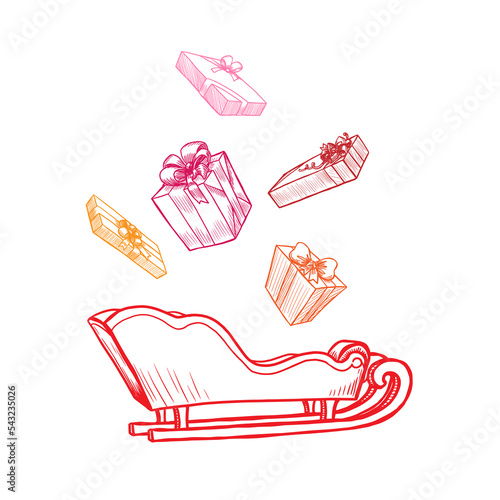 Christmas sleigh and gifts vector illustration on white background