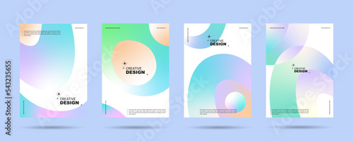 Cover design or poster template concept in modern minimal style for corporate identity, branding, social media advertising, promo. Minimalist poster design with dynamic geomatric colorful gradient