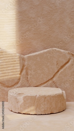 Minimalist Tubular stone podium with eroded stone on back for product presentation, 3d render