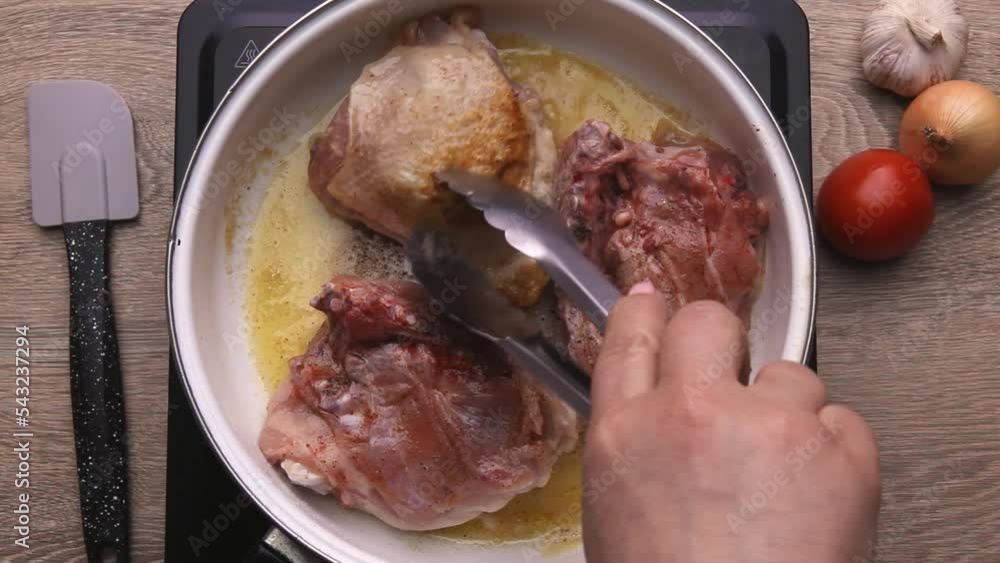 cooking chicken thigh, how to fry chicken, cooking chicken in oil in a