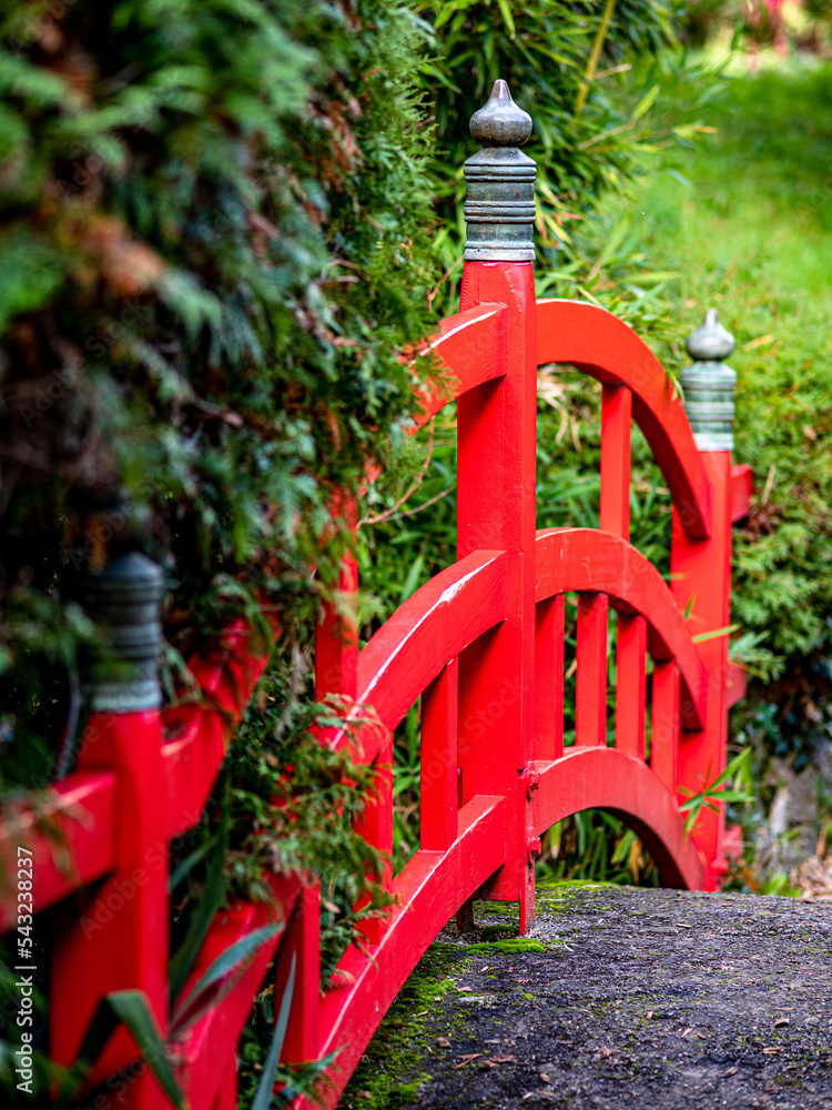 Rote Brücke in Chinesischem Garten Rote Brücke in Chinesischem Garten