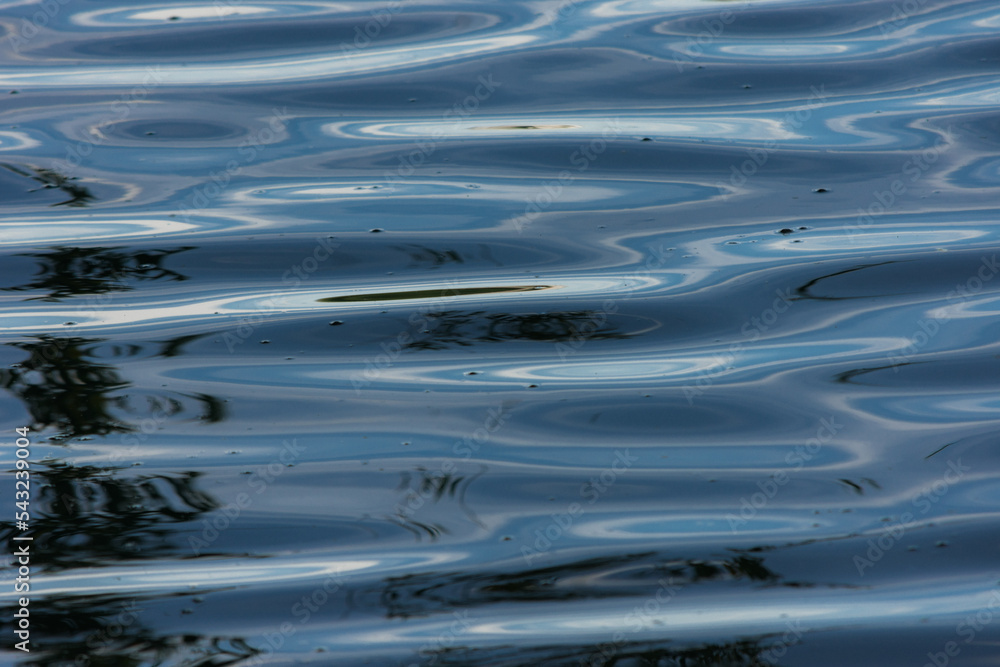 Close up to a river water surface with ripples and reflection