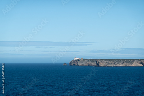 Cape Saint Vincent on Atlantic Ocean horizon in Portugal