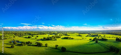 Aerial landscape of Kentucky's horse farms.