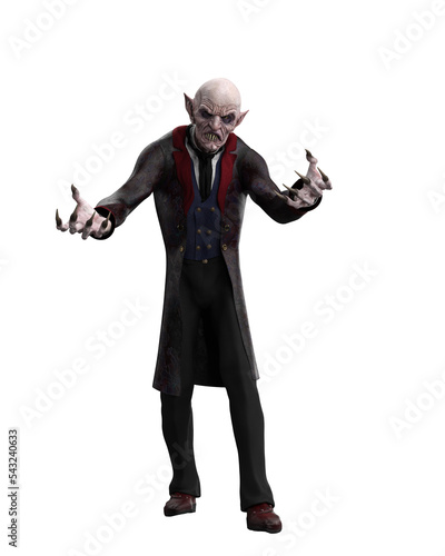 Vampire walking towards the viewer with hands outstretched. 3d illustration isolated on transparent background.