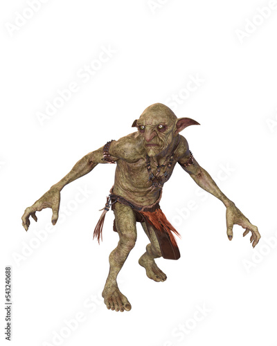 Hobgoblin standing prepared to fight. 3d illustration isolated on transparent background.