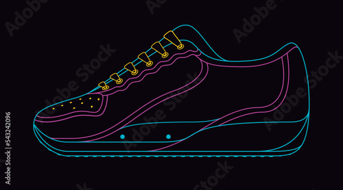 Glow Neon Sneaker Isolated on Black Background