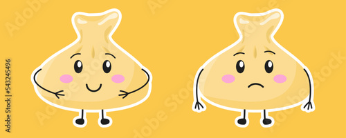 Cute hinkali stickers. Funny and sad dumplings. Vector illustration of traditional khinkali
