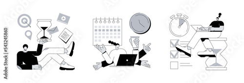 Employee performance and self-organization abstract concept vector illustration set. Self and time management, productivity, motivation software, effective job planning, control abstract metaphor.