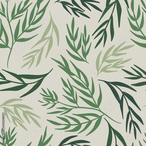 Green Leaves and Branches Seamless Pattern