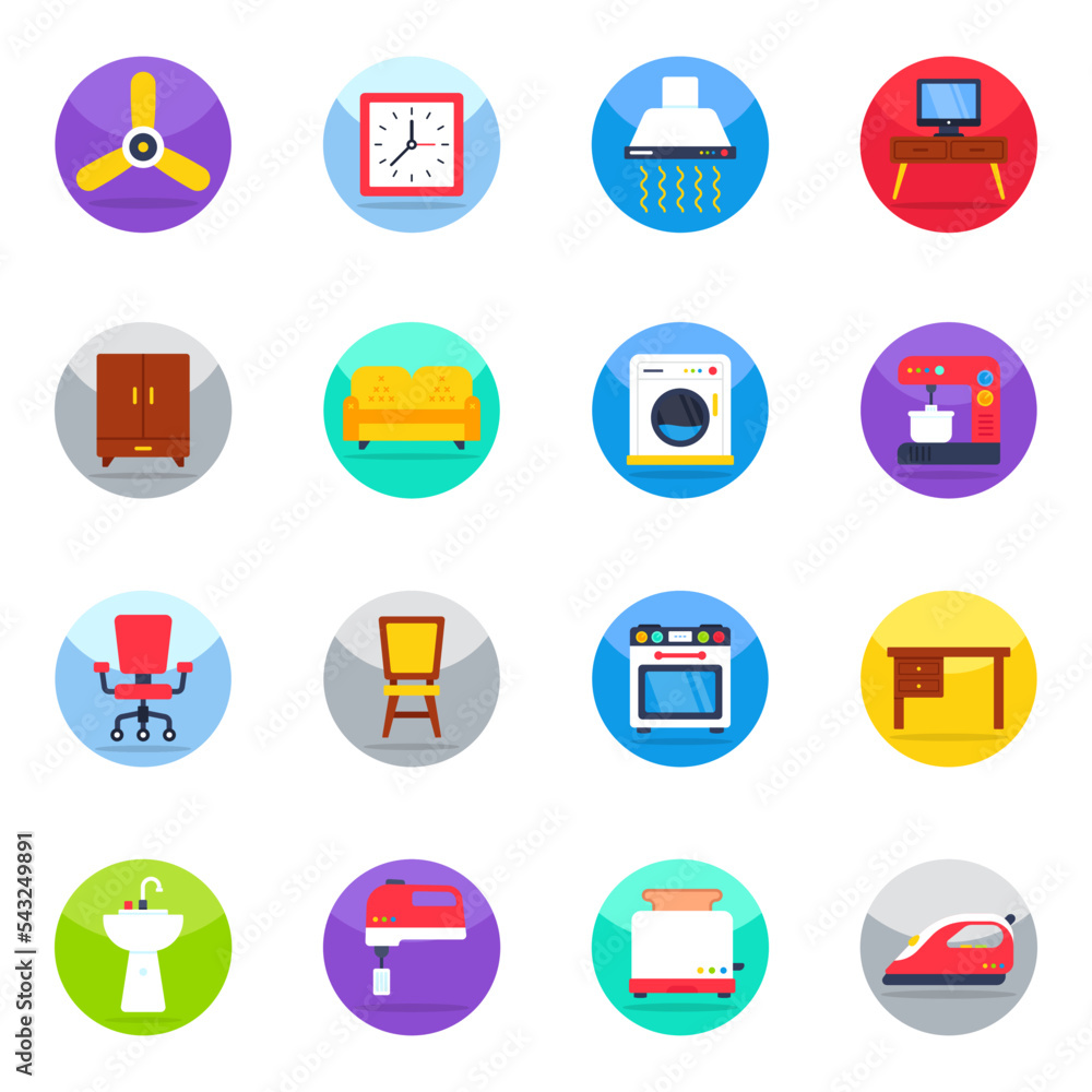 Pack of Home Appliances and Furniture Flat Icons
Pack of Home Appliances and Furniture Flat Icons