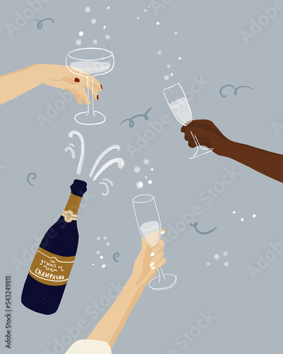 Hands with champagne glass