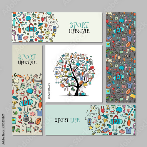 Healthy Lifestyle Background. Sport and activity. Fintess design elements, concept art for your business. Creative ideas for cards, banner, web, promotional materials. Corporate identity template