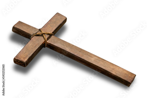 Holy wooden cross on white background