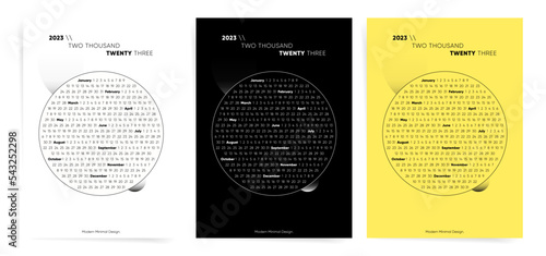 Set of 2023 Simple Minimalist calendar posters Week starts Sunday. A4 templates. Modern monthly calendar planner design for printing. One page creative wall calendar.  
