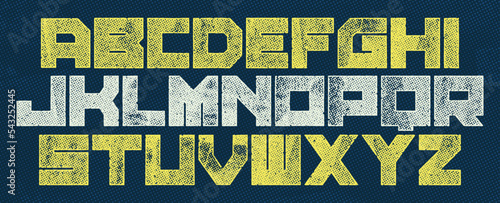 Square Textured Font with Rough Halftone Texture.