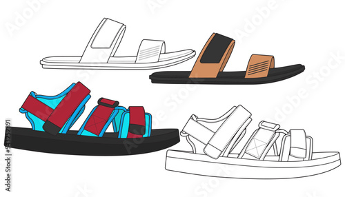 strap sandals drawing vector, strap sandals style, vector Illustration. with background