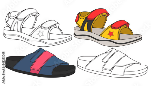 strap sandals drawing vector, strap sandals style, vector Illustration. with background