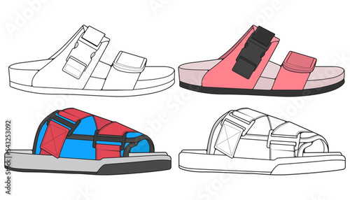 strap sandals drawing vector, strap sandals style, vector Illustration. with background