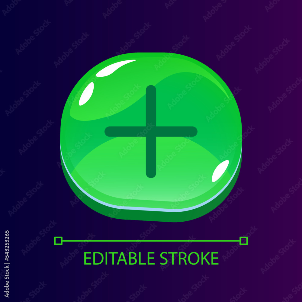 Plus glossy ui button with linear icon. Adding function. Mathematic action by calculation. Isolated user interface element for web, mobile, video game design. Editable stroke. Arial font used Plus glossy ui button with linear icon. Adding function. Mathematic action by calculation. Isolated user interface element for web, mobile, video game design. Editable stroke. Arial font used