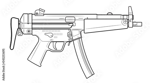 Vector illustration of the MP5 machine gun with folded stock on the white background. Right side.