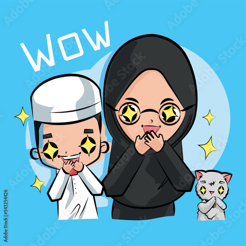Grandfather and grandchildren in a Muslim family