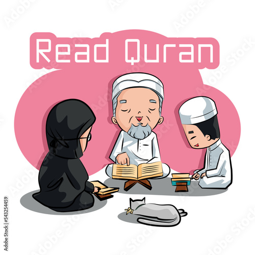 Grandfather and grandchildren in a Muslim family