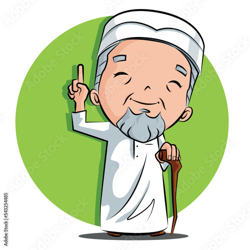 Grandfather and grandchildren in a Muslim family