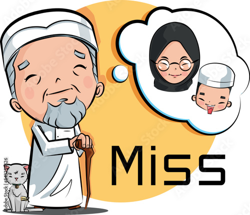 Grandfather and grandchildren in a Muslim family