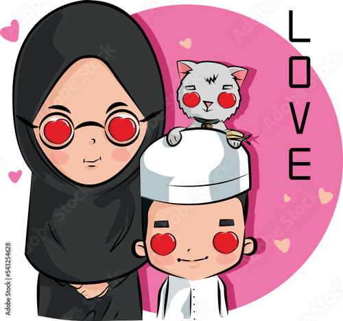Grandfather and grandchildren in a Muslim family