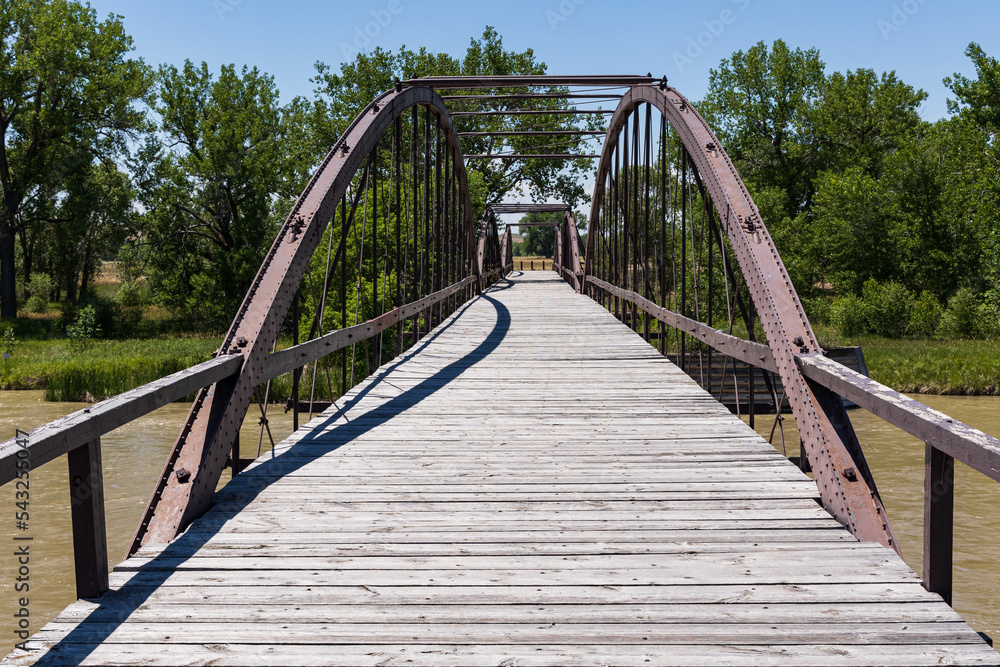 Historic Army King Iron Bowstring Bridge near Fort Laramie, Wyoming, USA Historic Army King Iron Bowstring Bridge near Fort Laramie, Wyoming, USA